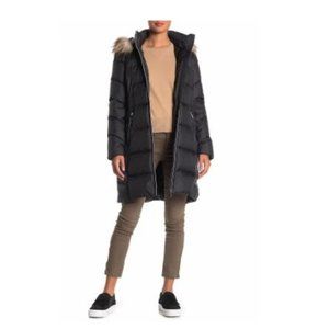 NWT Calvin Klein Womens Black Faux Fur Puffer Coat Winter Jacket XS $280 FF89
